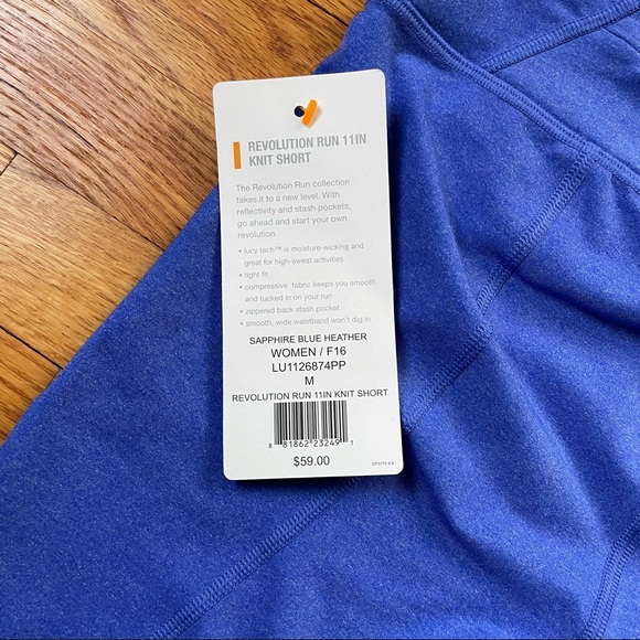 Lucy Revolution Run 11in Knit Short Sz M Sapphire Blue Heather NWT - Picture 4 of 7